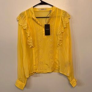 Scotch & Soda Amsterdams Blauw eyelet ruffle top size medium yellow